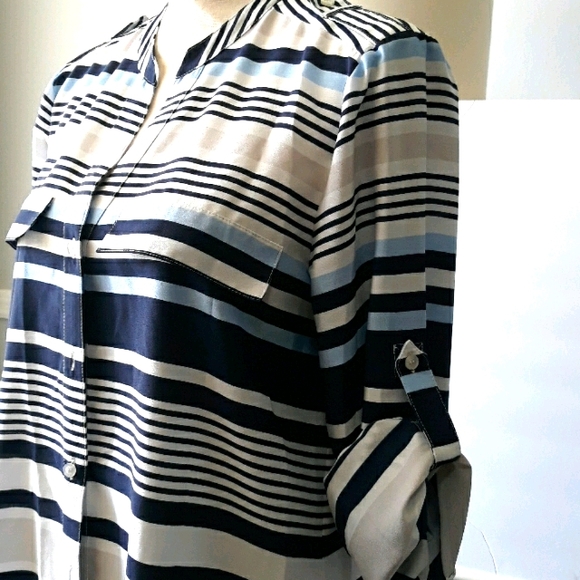 Calvin Klein Stripe Button Blouse 4 - Picture 7 of 11